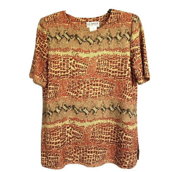 Liz Baker Essentials‎ Top Women Petite Large Brown Multicolor Crinkled Textured - Picture 1 of 7